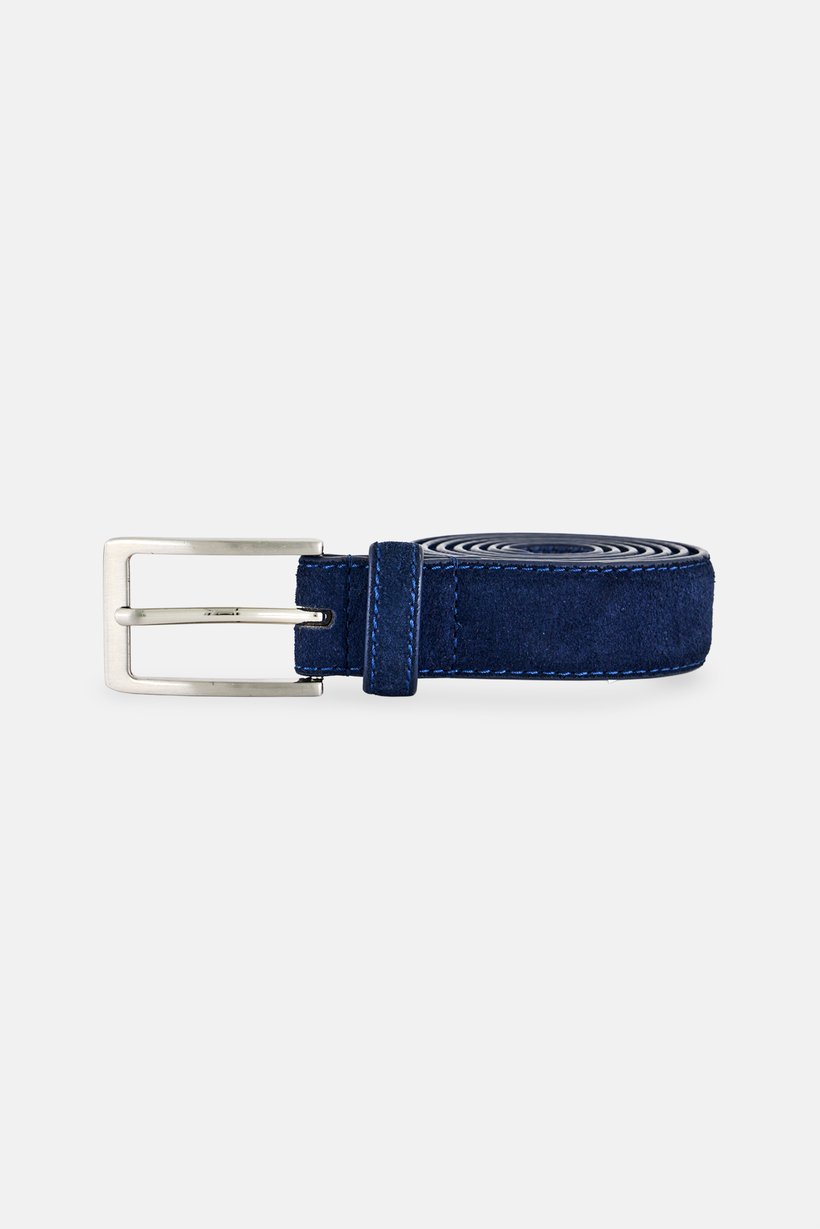 Men Suede Leather Belt, Navy