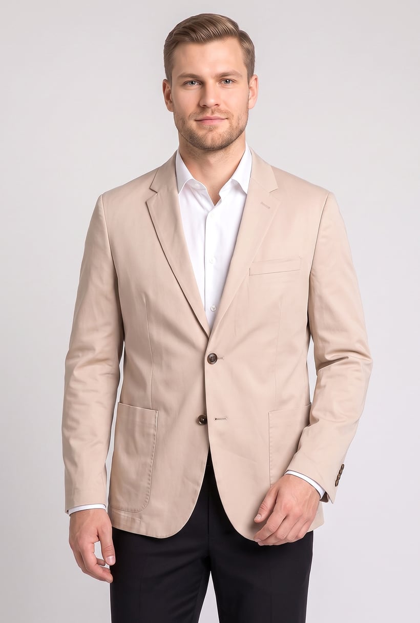 Men Slim Fit Long Sleeve Plain Casual Blazer Jacket, Beige