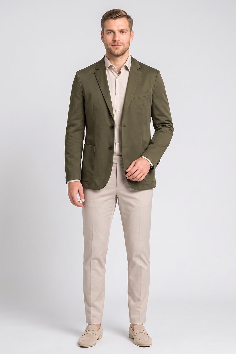 Men Slim Fit Long Sleeve Plain Casual Blazer Jacket, Olive