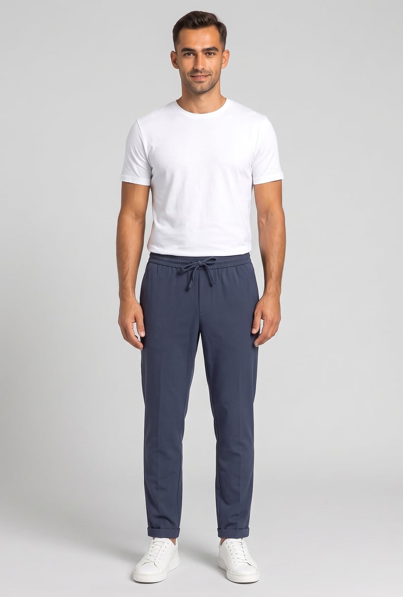 Men Regular Fit Solid Straight Leg Pants, Slate Blue