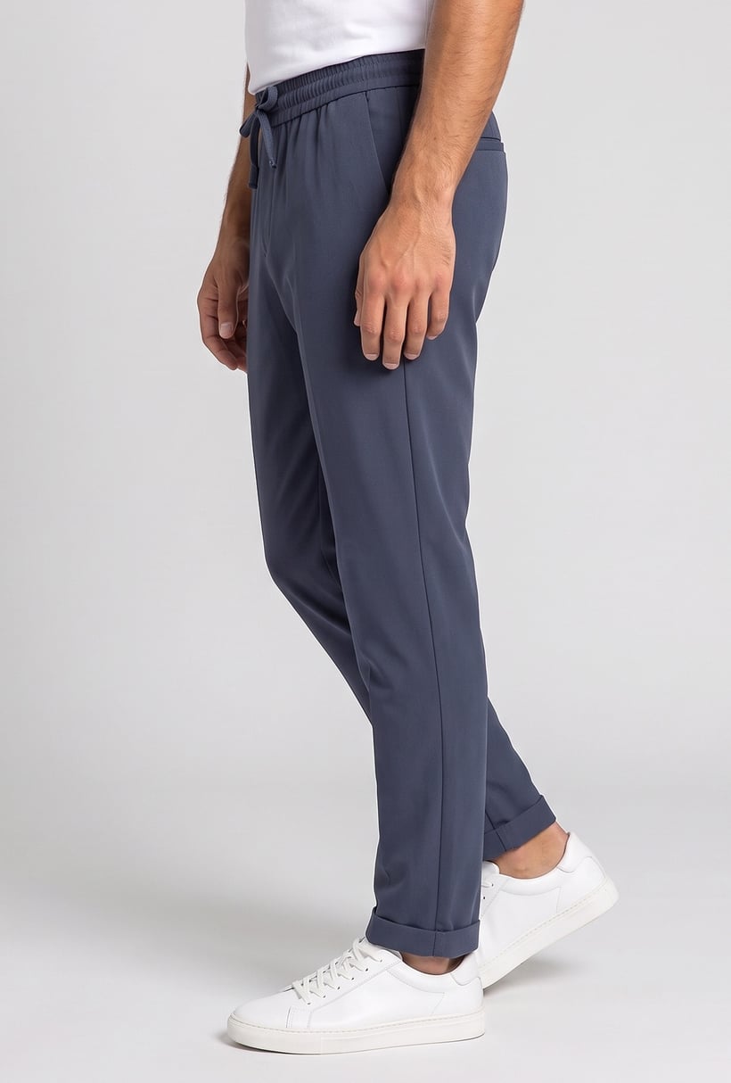 Men Regular Fit Solid Straight Leg Pants, Slate Blue