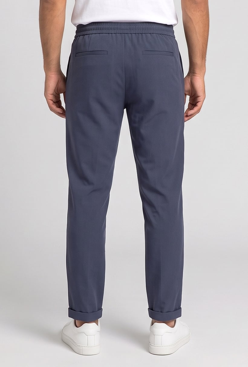 Men Regular Fit Solid Straight Leg Pants, Slate Blue