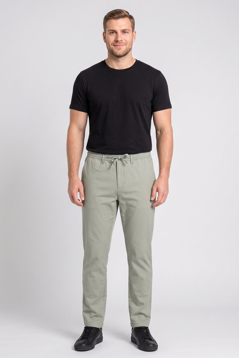 Men Slim Fit Plain Straight Leg Pant, Sage Green