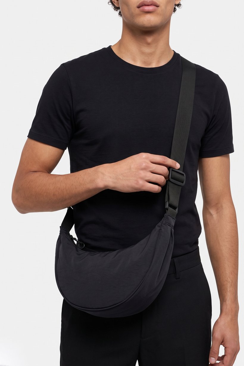 Men Plain Cross Body Bag, Black