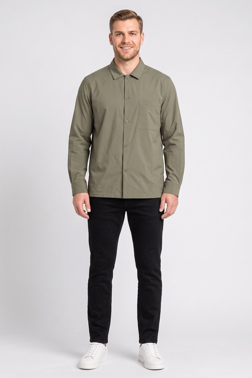 Men Regular Fit Long Sleeve Plain Casual Shirt, Olive