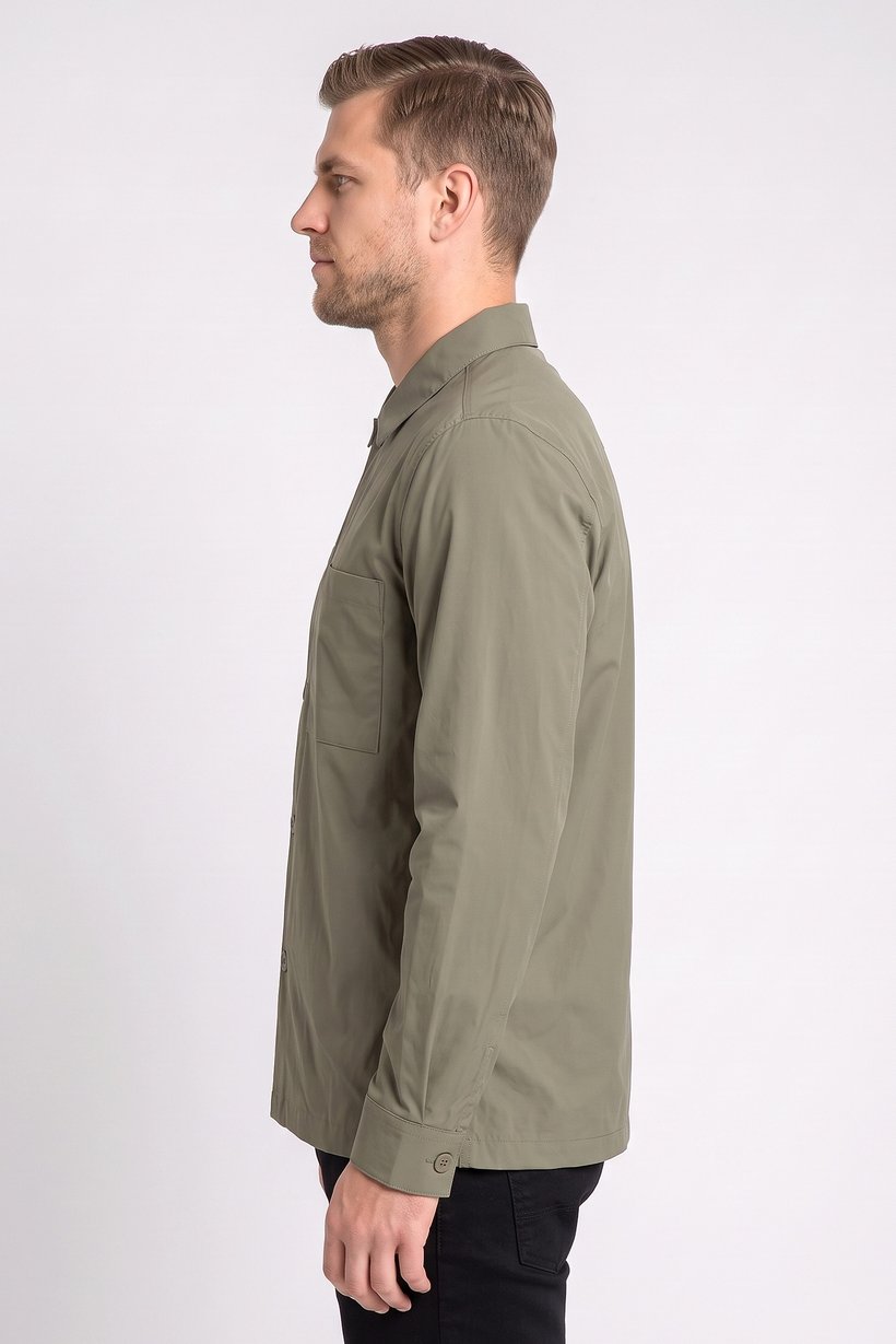 Men Regular Fit Long Sleeve Plain Casual Shirt, Olive