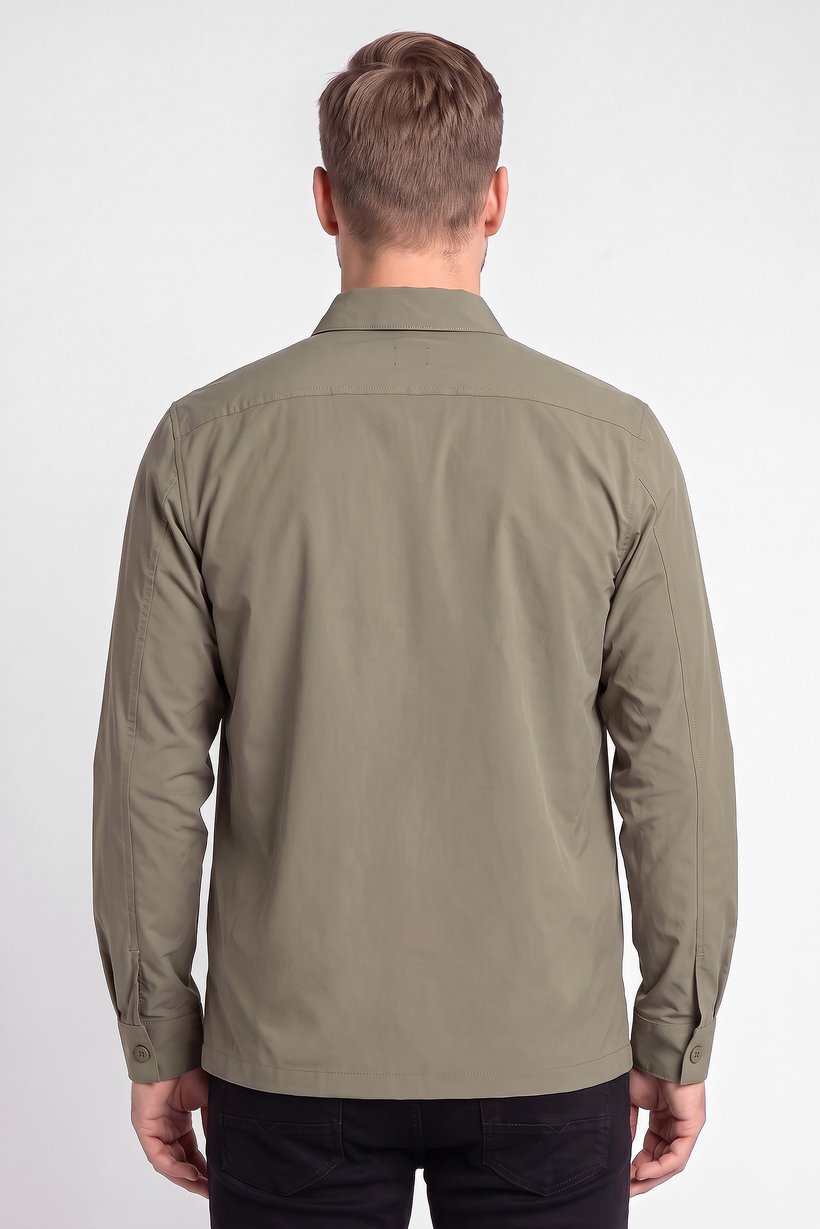 Men Regular Fit Long Sleeve Plain Casual Shirt, Olive