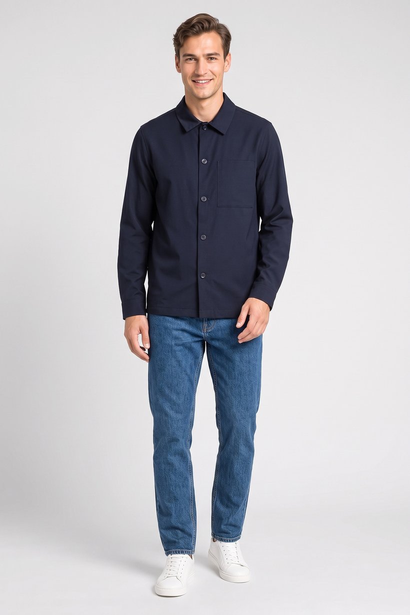 Men Oversized Long Sleeve Solid Casual Shirt, Navy