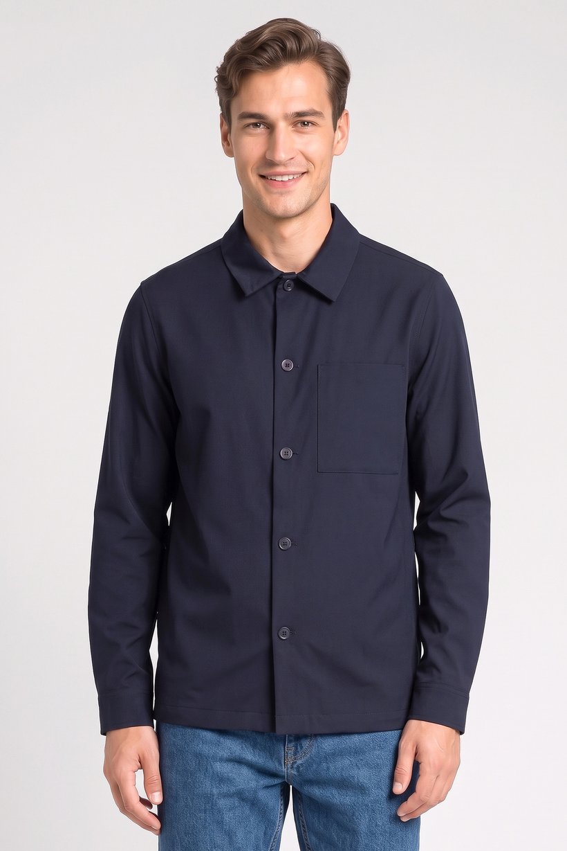 Men Oversized Long Sleeve Solid Casual Shirt, Navy