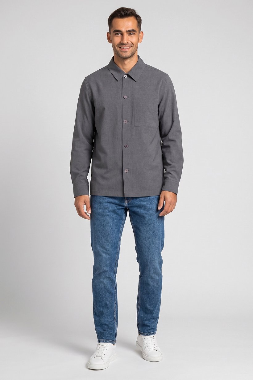 Men Oversized Long Sleeve Solid Casual Shirt, Grey