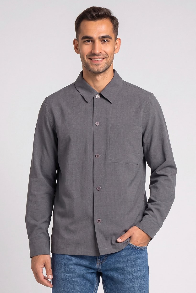 Men Oversized Long Sleeve Solid Casual Shirt, Grey