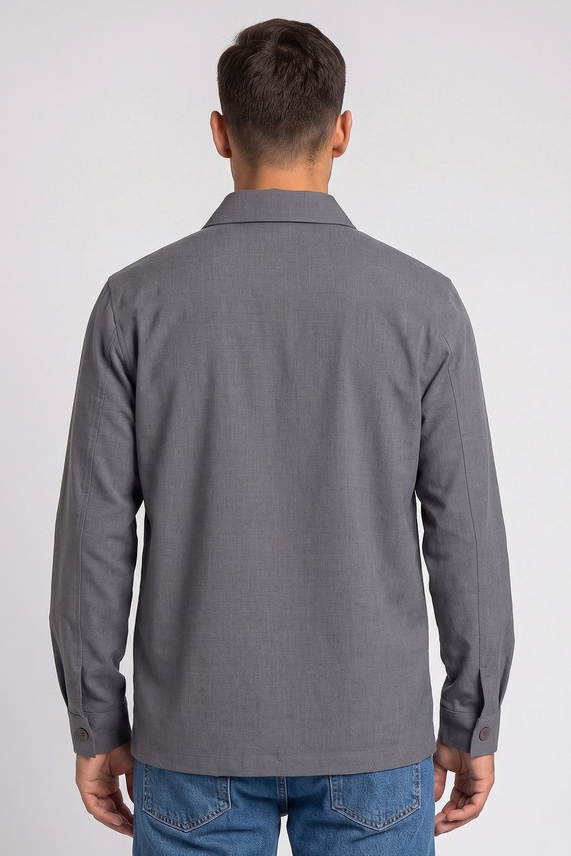 Men Oversized Long Sleeve Solid Casual Shirt, Grey