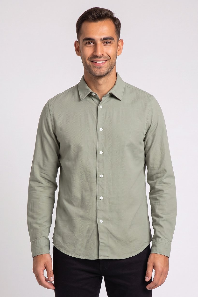 Men Regular Fit Long Sleeve Plain Casual Shirt, Sage