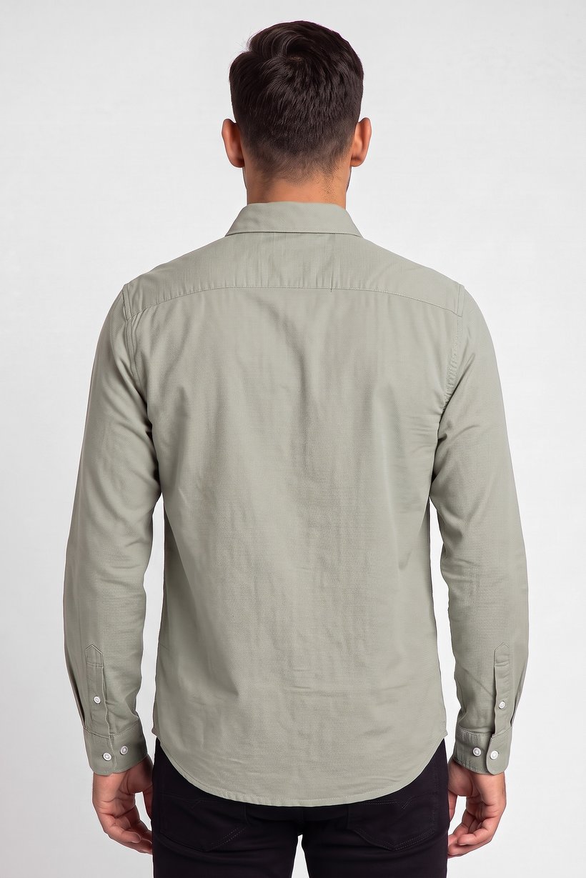 Men Regular Fit Long Sleeve Plain Casual Shirt, Sage