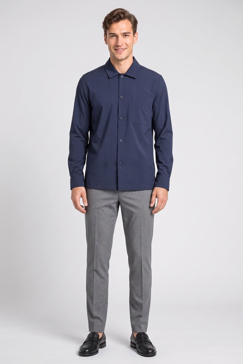 Men Regular Fit Long Sleeve Plain Casual Shirt, Deep Navy