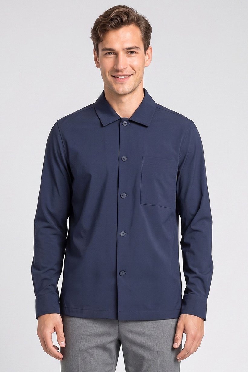 Men Regular Fit Long Sleeve Plain Casual Shirt, Deep Navy