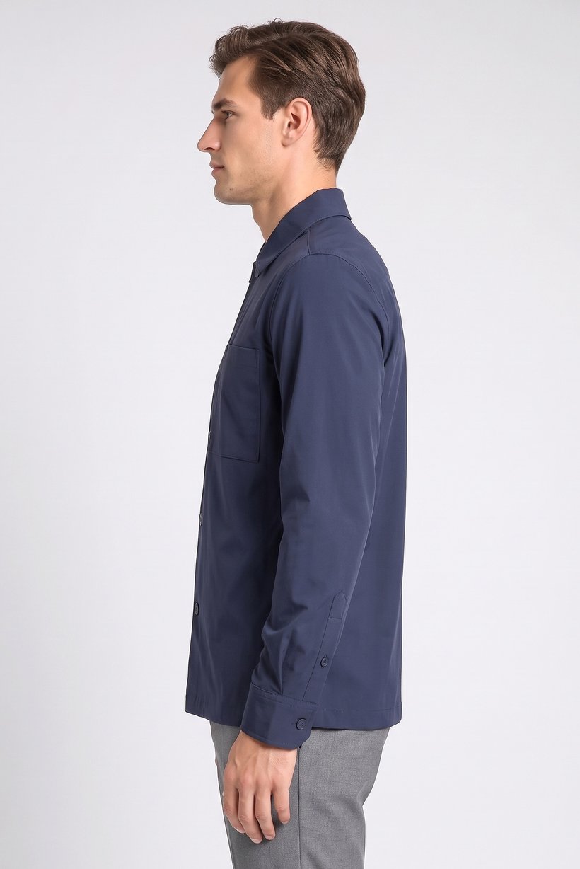 Men Regular Fit Long Sleeve Plain Casual Shirt, Deep Navy