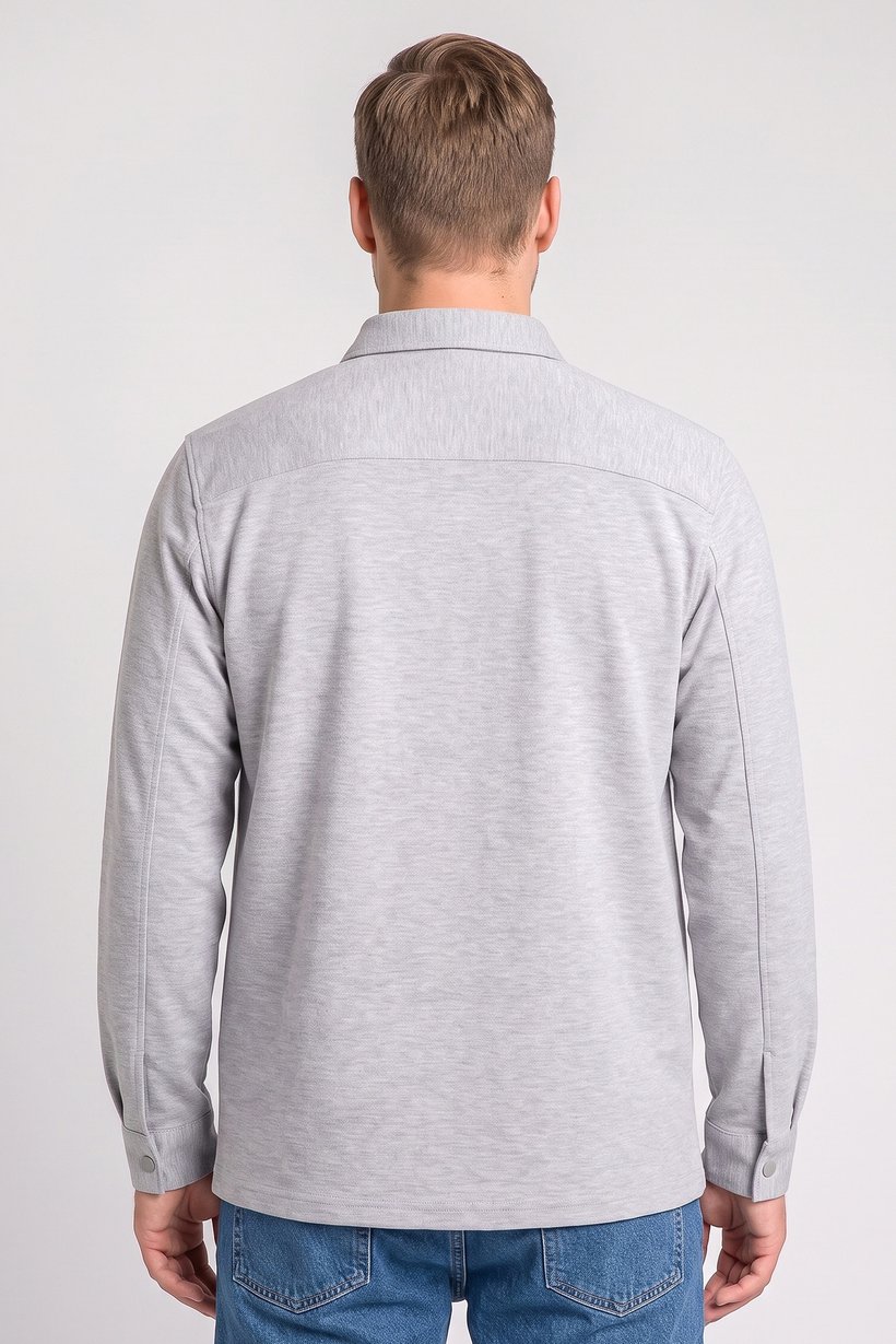 Men Regular Fit Long Sleeve Textured Casual Over Shirt, Light Grey