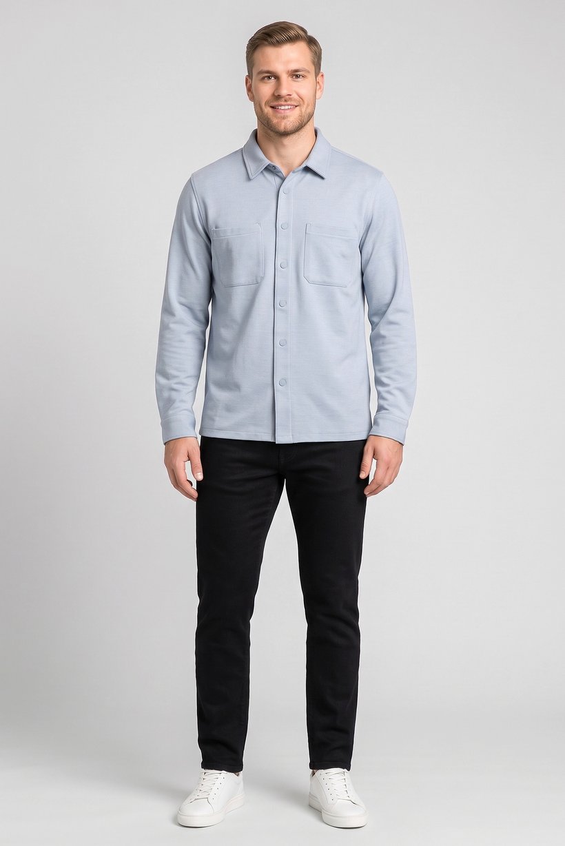 Men Regular Fit Long Sleeve Textured Casual Shirt, Light Blue