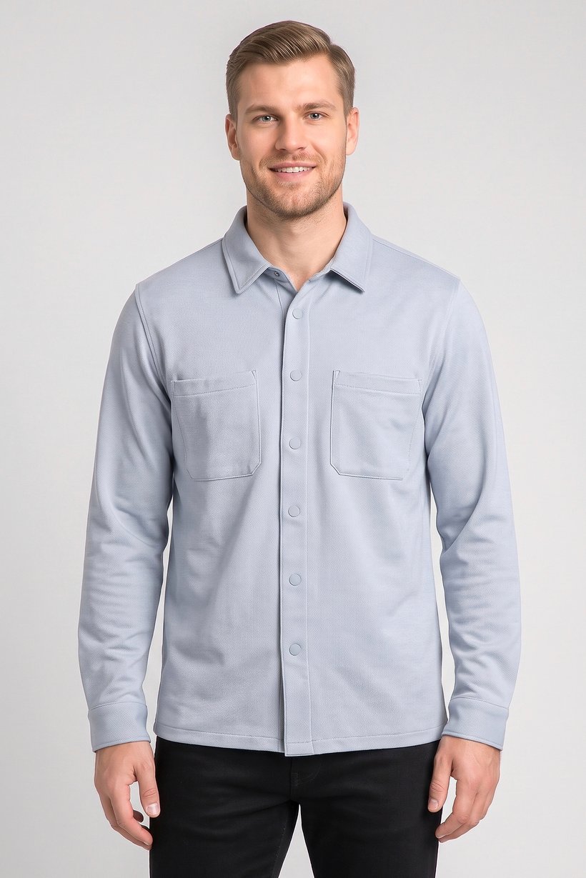 Men Regular Fit Long Sleeve Textured Casual Shirt, Light Blue