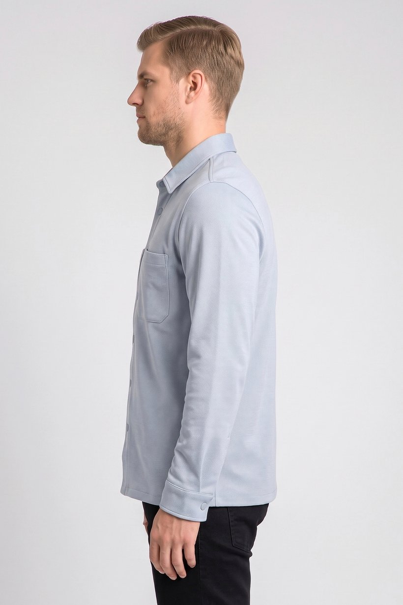 Men Regular Fit Long Sleeve Textured Casual Shirt, Light Blue