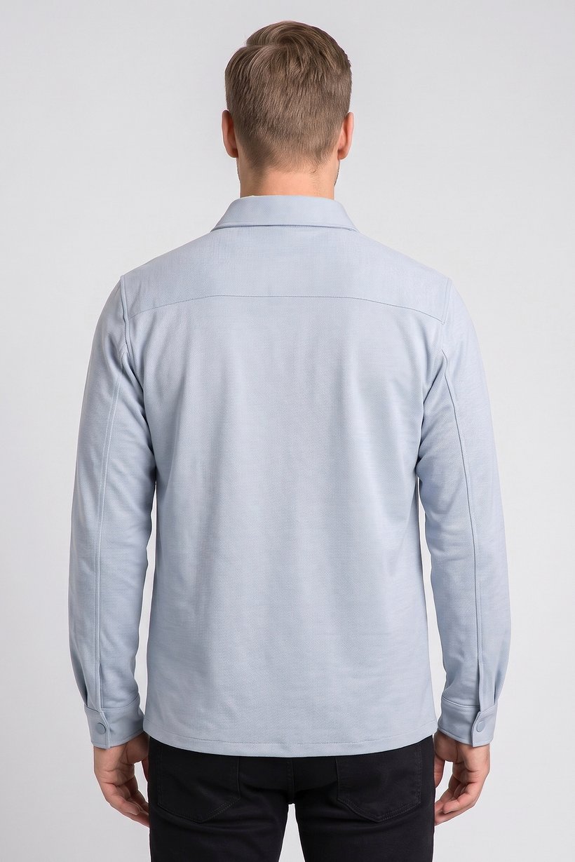 Men Regular Fit Long Sleeve Textured Casual Shirt, Light Blue