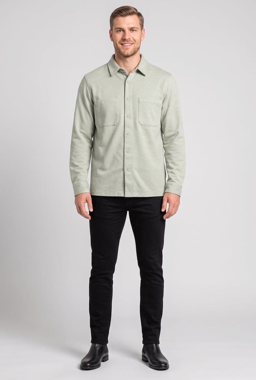 Men Regular Fit Long Sleeve Textured Casual Shirt, Sage Green