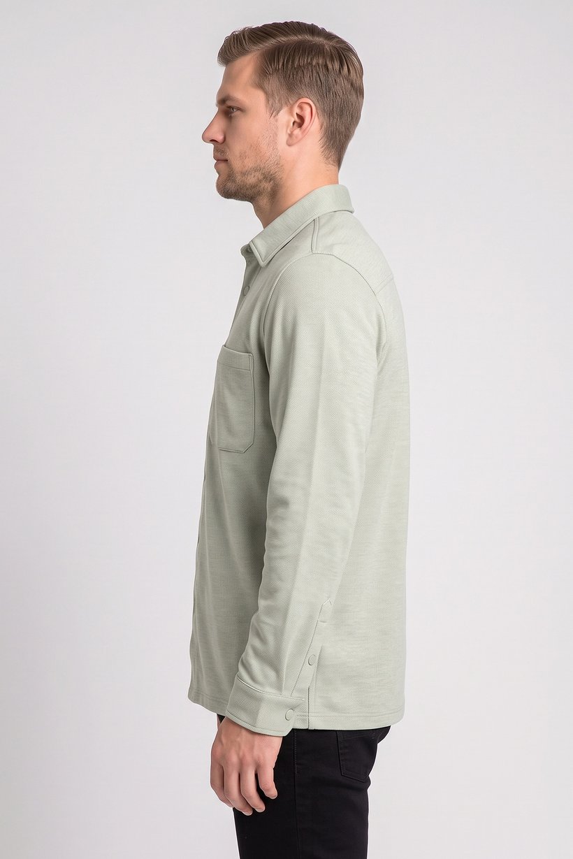 Men Regular Fit Long Sleeve Textured Casual Shirt, Sage Green