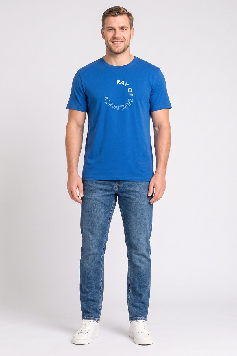 Men Crew Neck Short Sleeve Graphic Print T-Shirt, Dark Blue