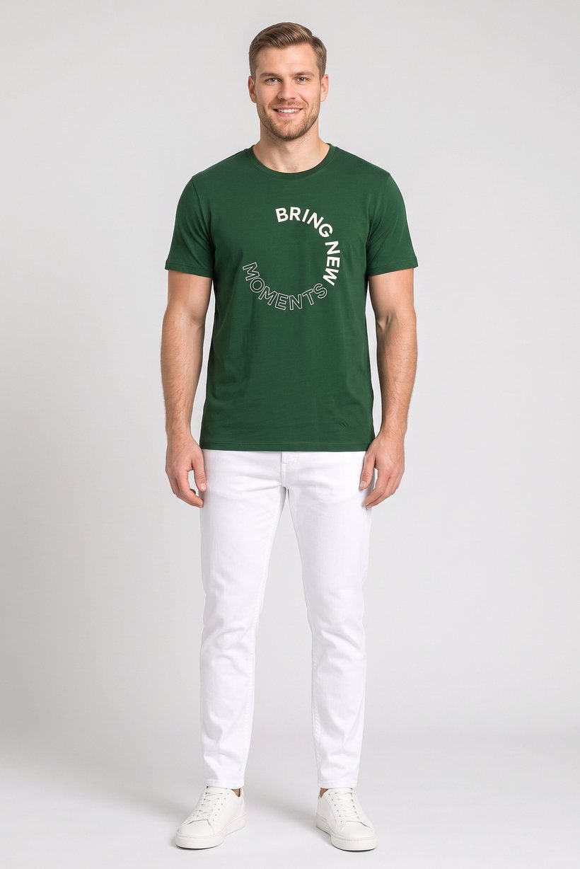 Men Crew Neck Short Sleeve Graphic Print T-Shirt, Green