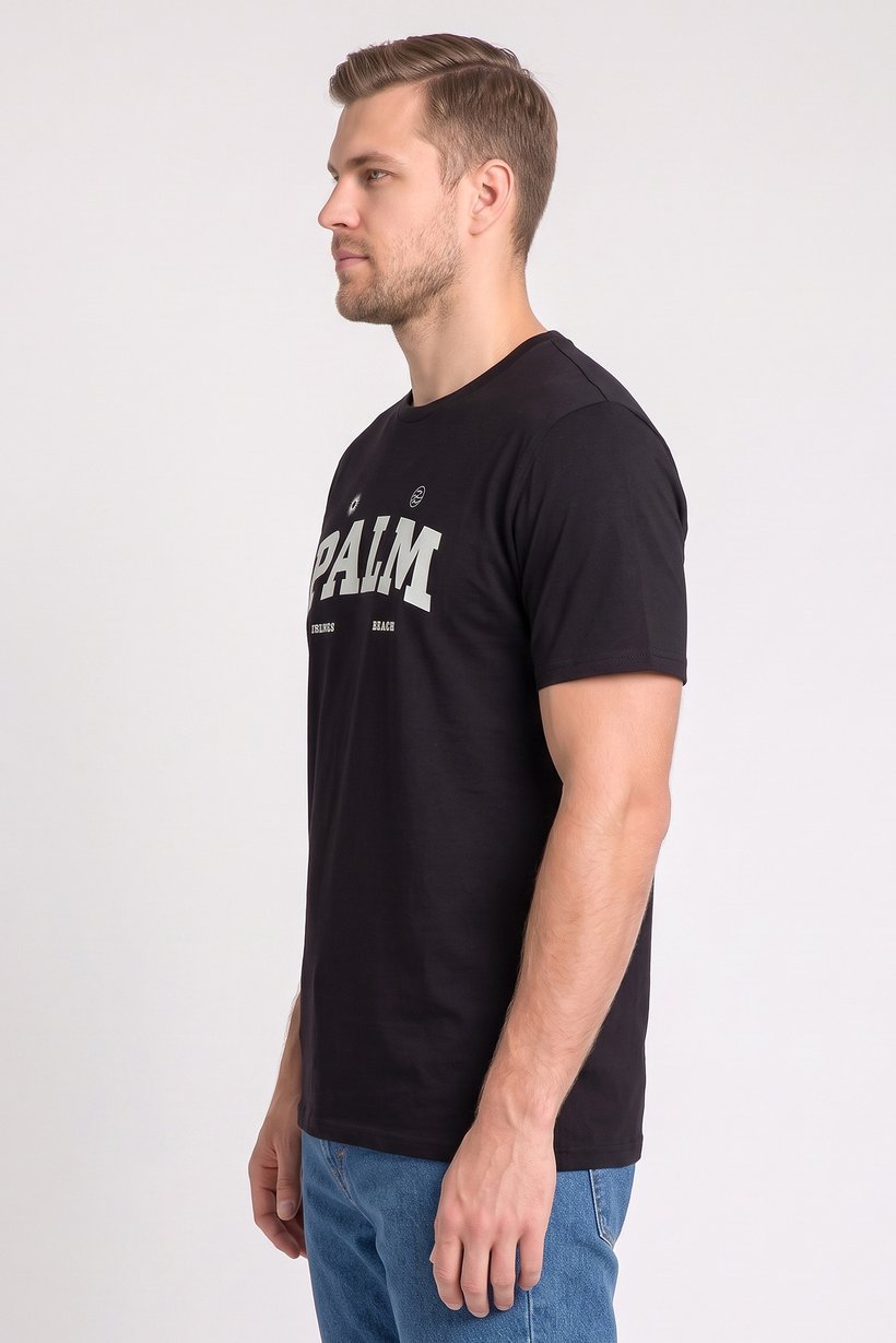 Men Crew Neck Short Sleeve Graphic Print T-Shirt, Black