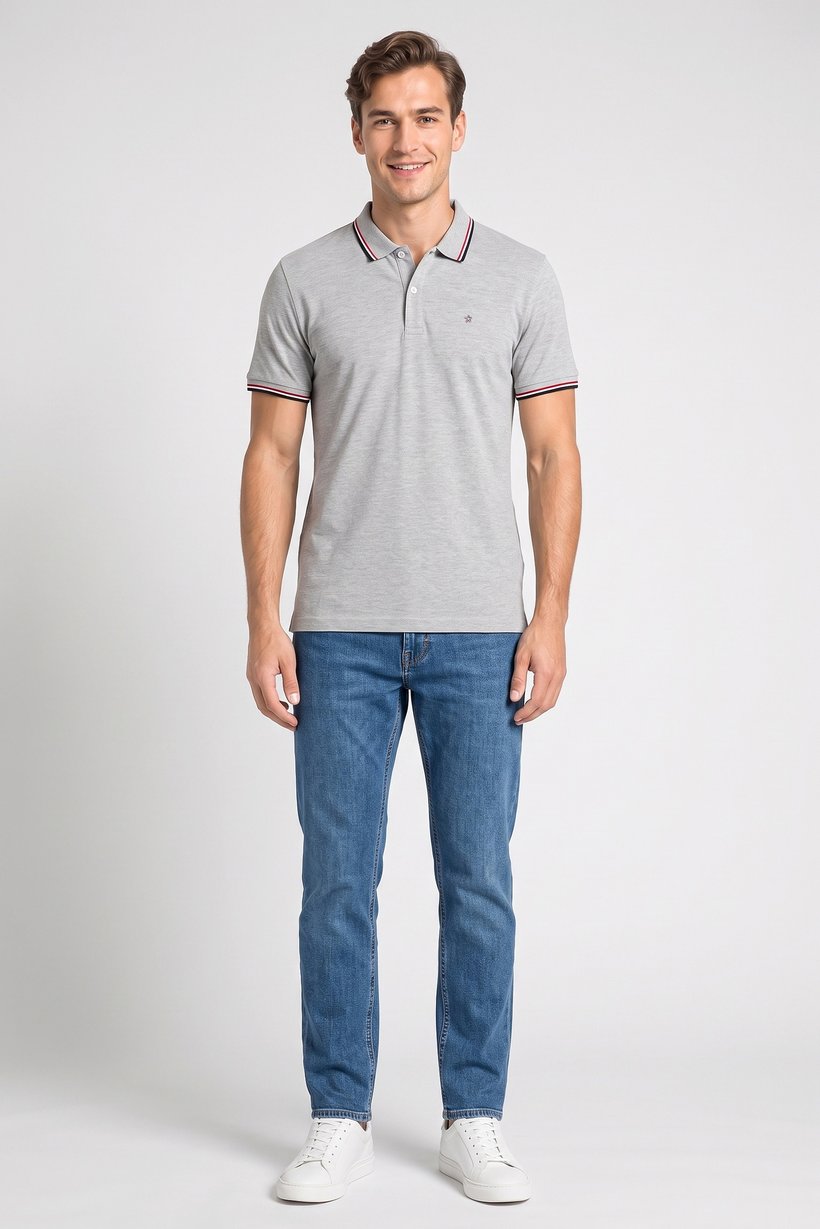 Men Slim Fit Short Sleeve Heather Polo Shirt, Light Grey