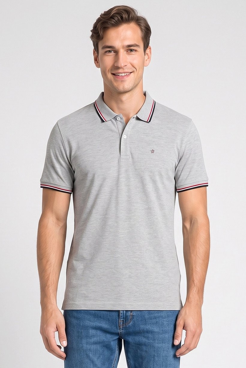 Men Slim Fit Short Sleeve Heather Polo Shirt, Light Grey