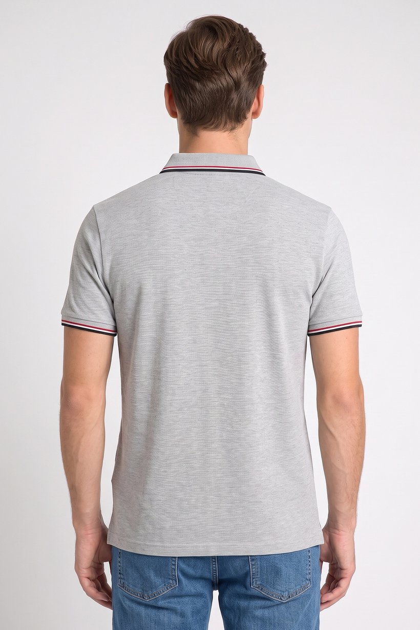 Men Slim Fit Short Sleeve Heather Polo Shirt, Light Grey