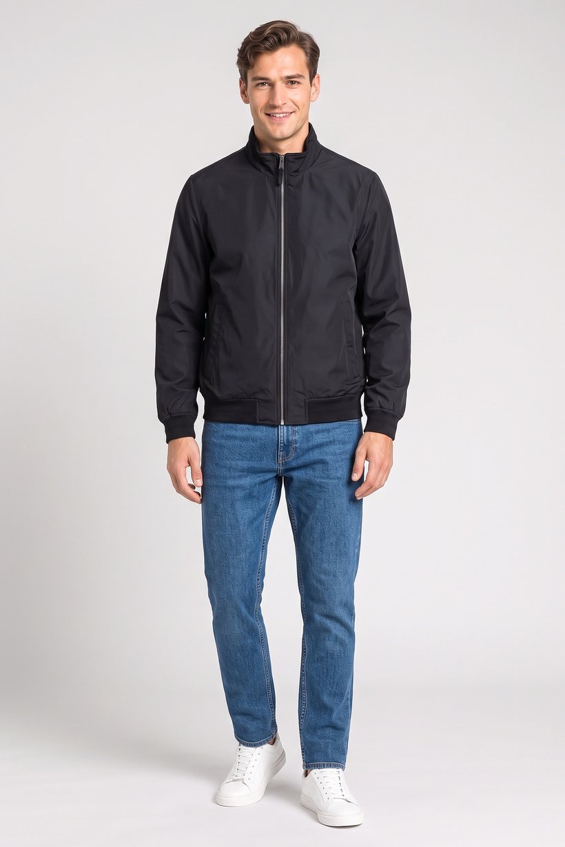 Men Plain Bomber Jacket, Black