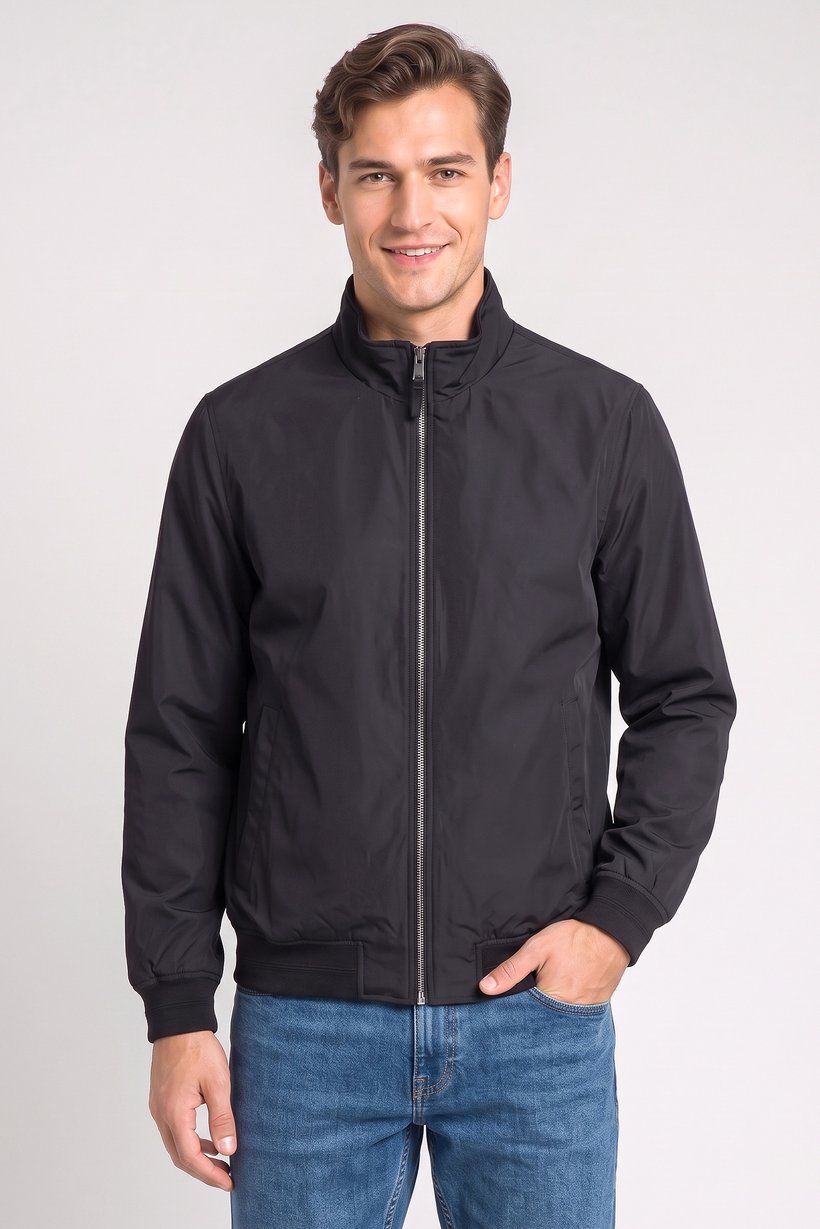 Men Plain Bomber Jacket, Black