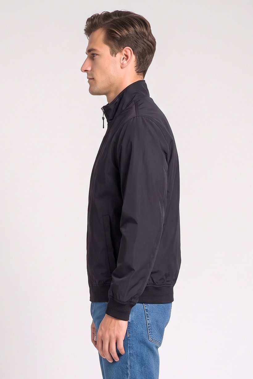 Men Plain Bomber Jacket, Black