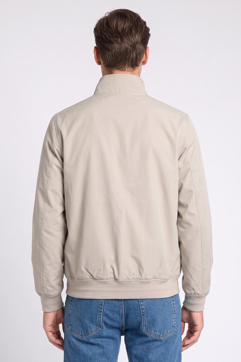 Men High Neck Solid Jacket Shirt, Beige