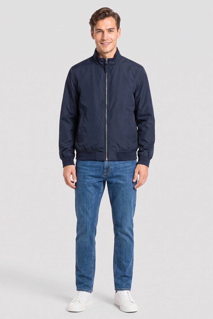 Men Solid Windbreaker Jacket, Navy