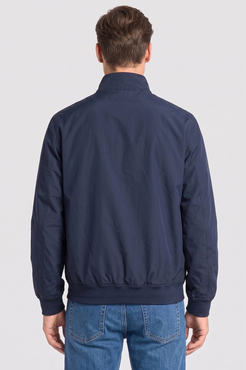 Men Solid Windbreaker Jacket, Navy