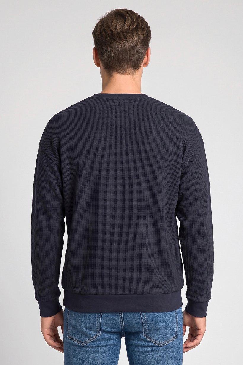 Men Crew Neck Textured Long Sleeve Sweatshirt, Navy