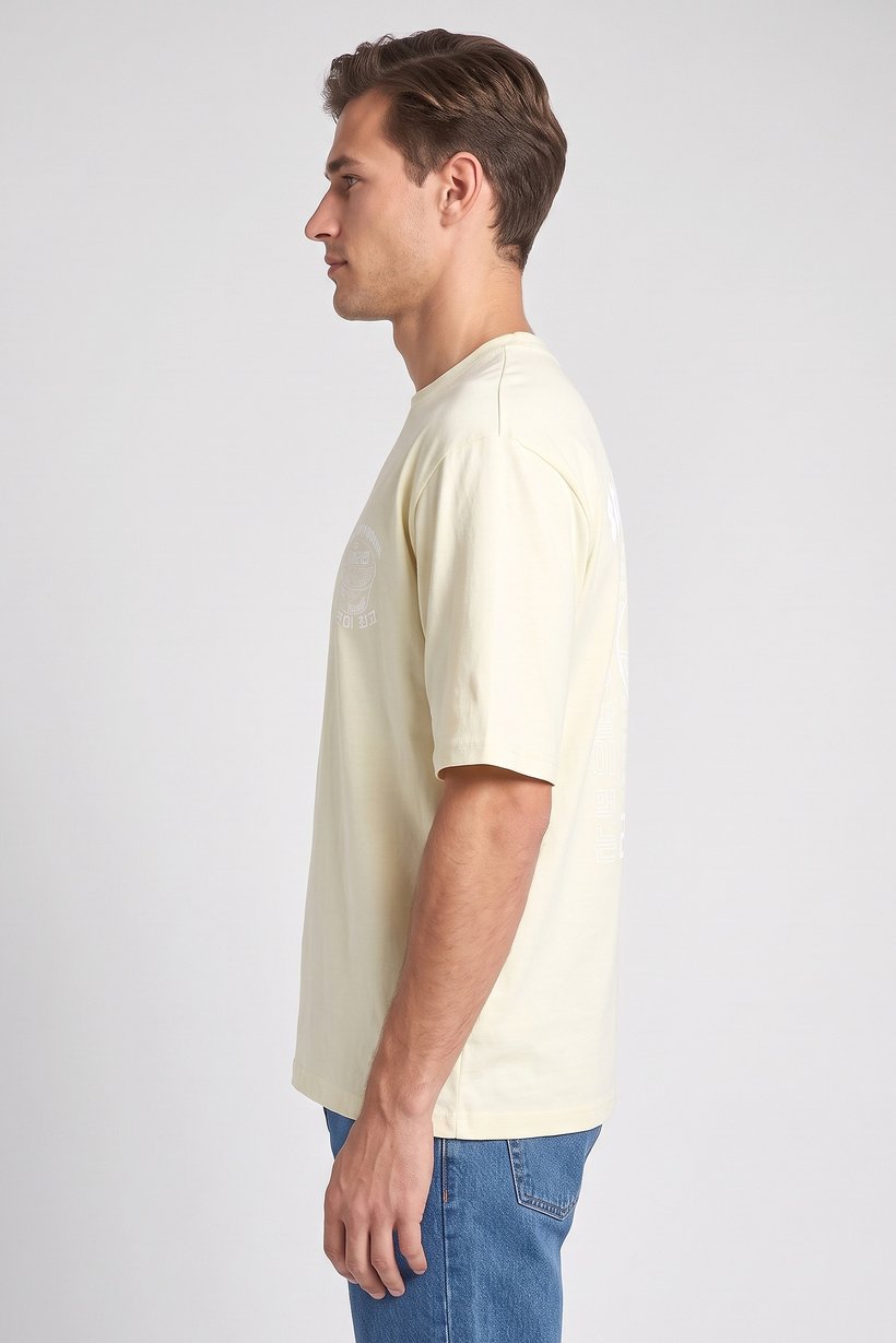 Men Crew Neck Short Sleeve Graphic Print T-Shirt, Light Lime