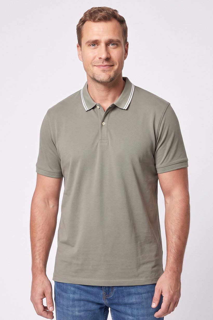 Men Regular Fit Short Sleeve Plain Polo Shirt, Sea Sage