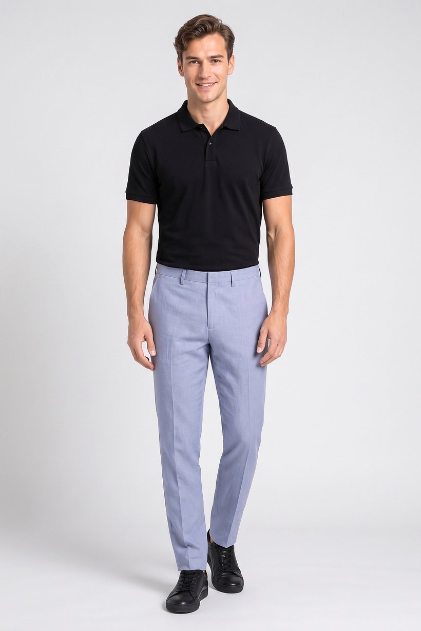 Men Slim Fit Solid Dress Pants, Slate Blue
