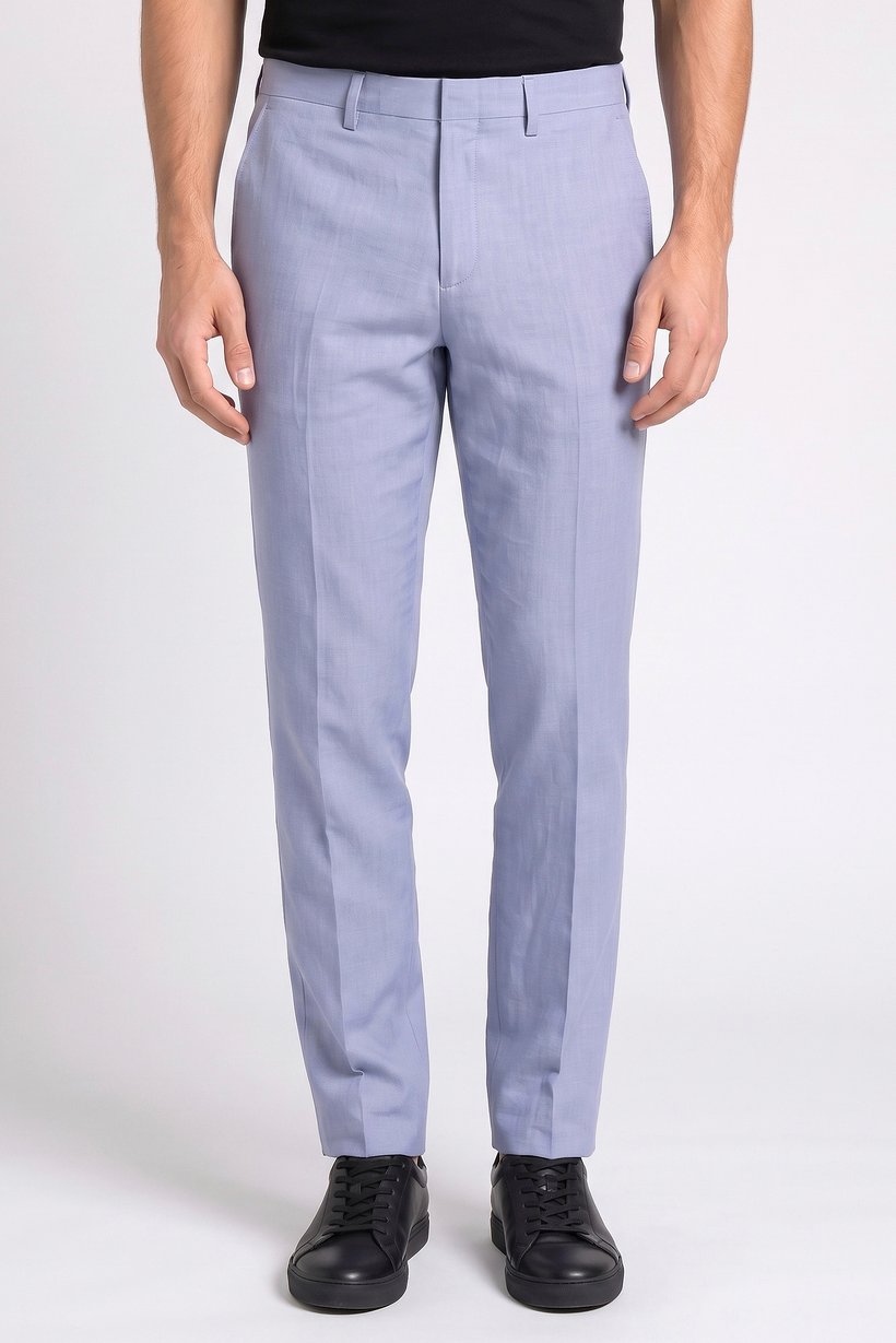 Men Slim Fit Solid Dress Pants, Slate Blue