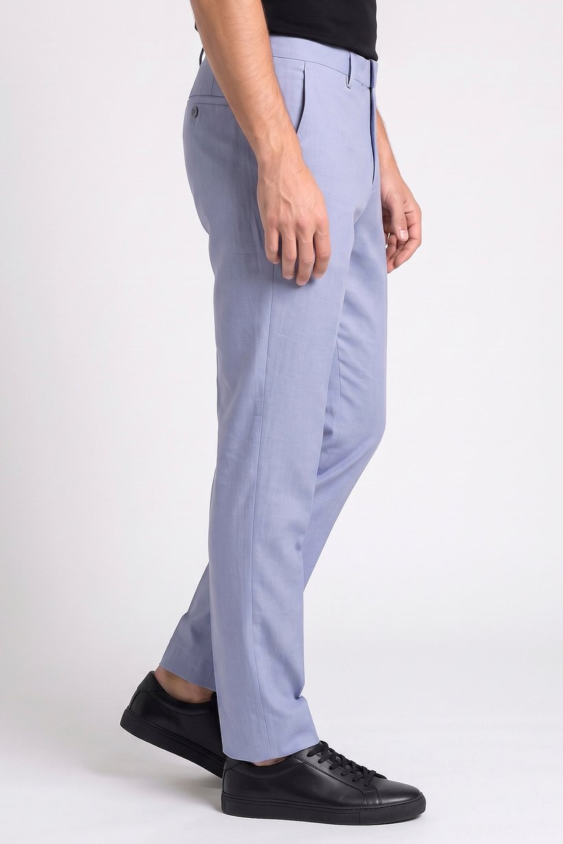 Men Slim Fit Solid Dress Pants, Slate Blue
