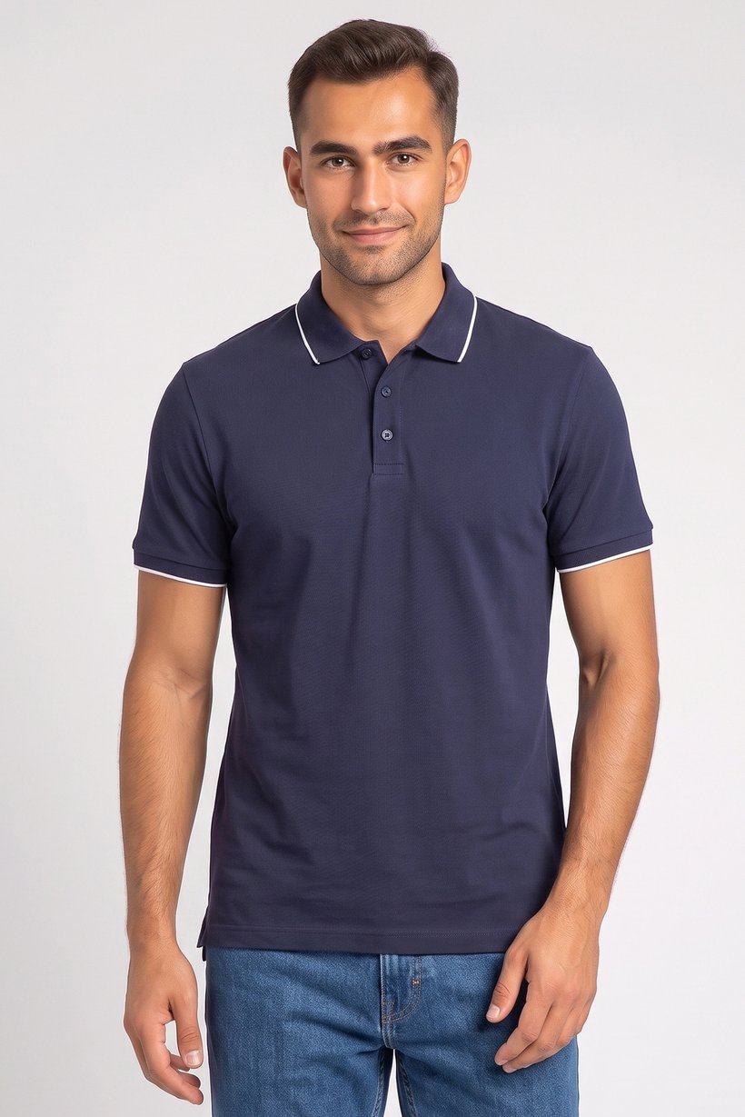 Men Regular Fit Short Sleeve Plain Polo Shirt, Navy