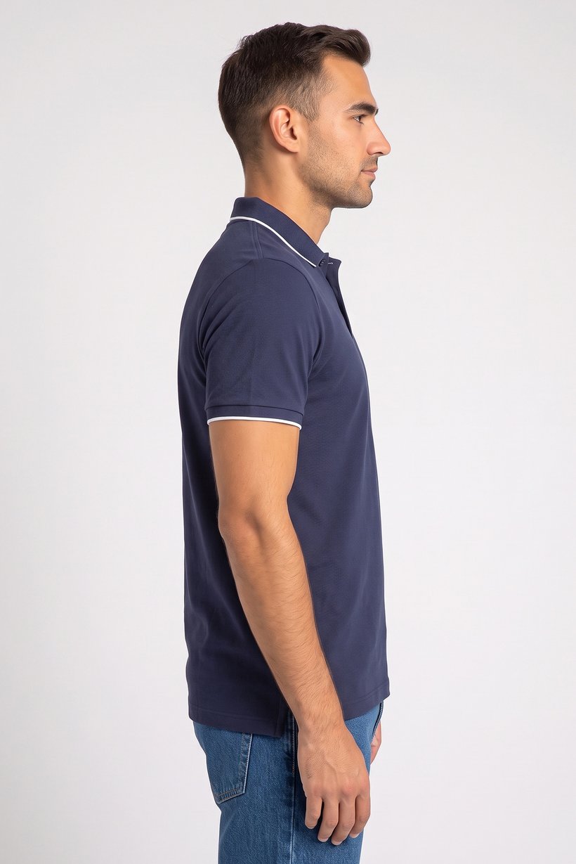 Men Regular Fit Short Sleeve Plain Polo Shirt, Navy