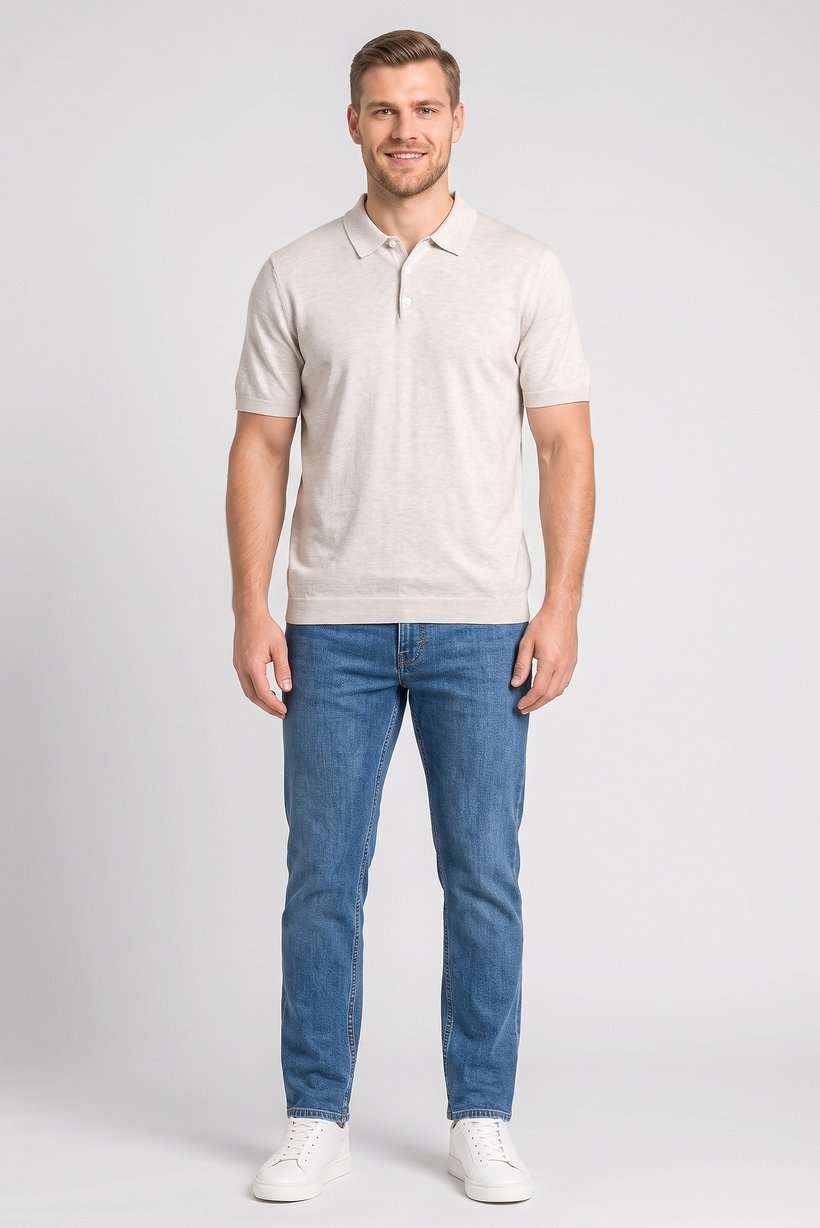 Men Regular Fit Short Sleeve Heather Polo Shirt, Beige