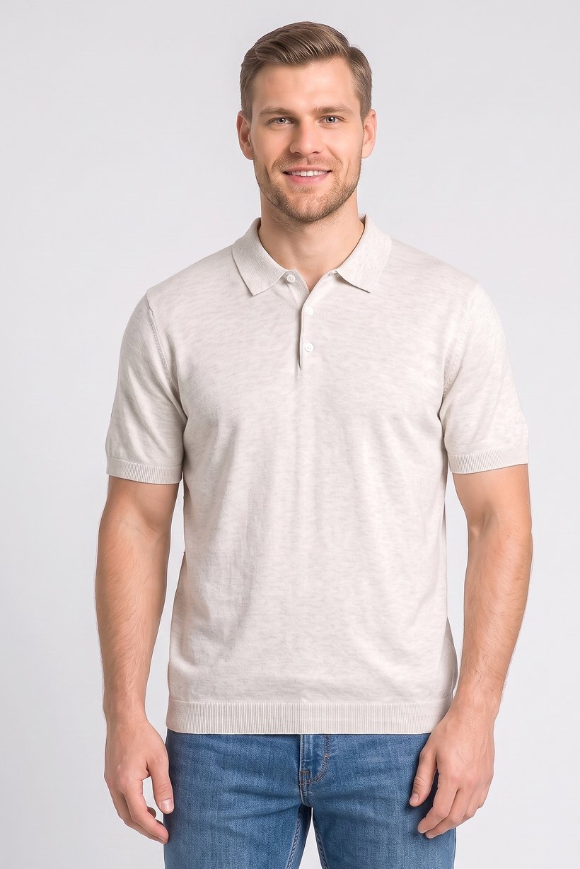Men Regular Fit Short Sleeve Heather Polo Shirt, Beige